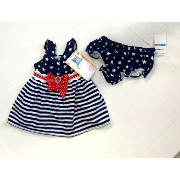 New Sweetheart Rose 3 6 months 2 pc Set Dress Pants Bloomers Red White Blue Star - Picture 3 of 5